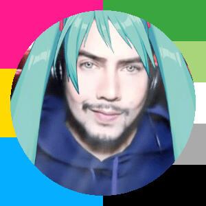 Profile picture An image of Anuc Atittawan with Hatsune Miku's hair surrounded by a border made of the pansexual and aromantic flags